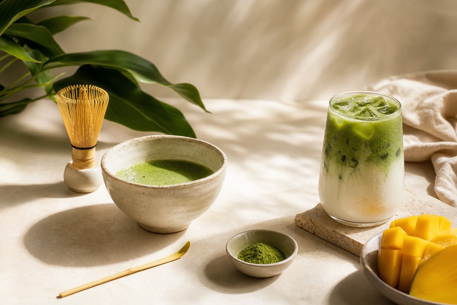 Editorialní hero fotografie matcha receptů Matcha Power